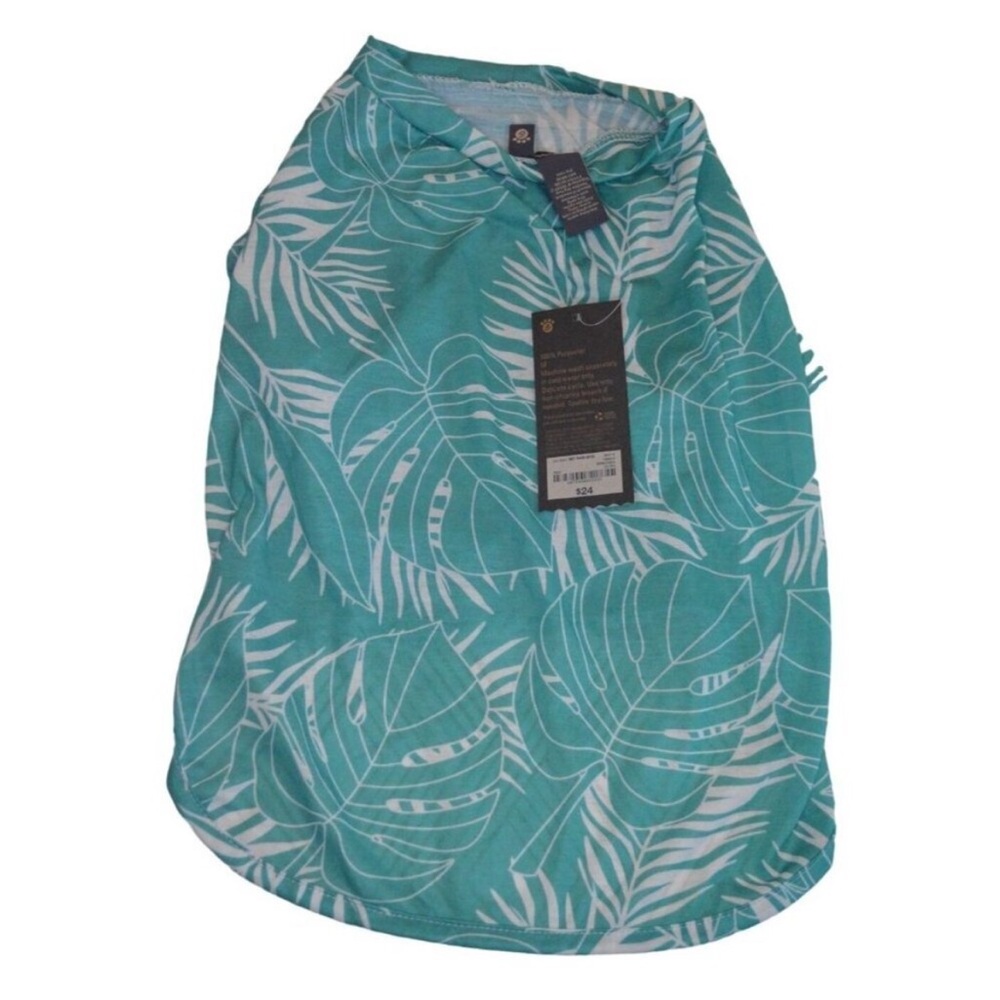Paw & Tail Pet Shirt Tropical Leaf Print Teal & White Size M 100% Polyester Mach